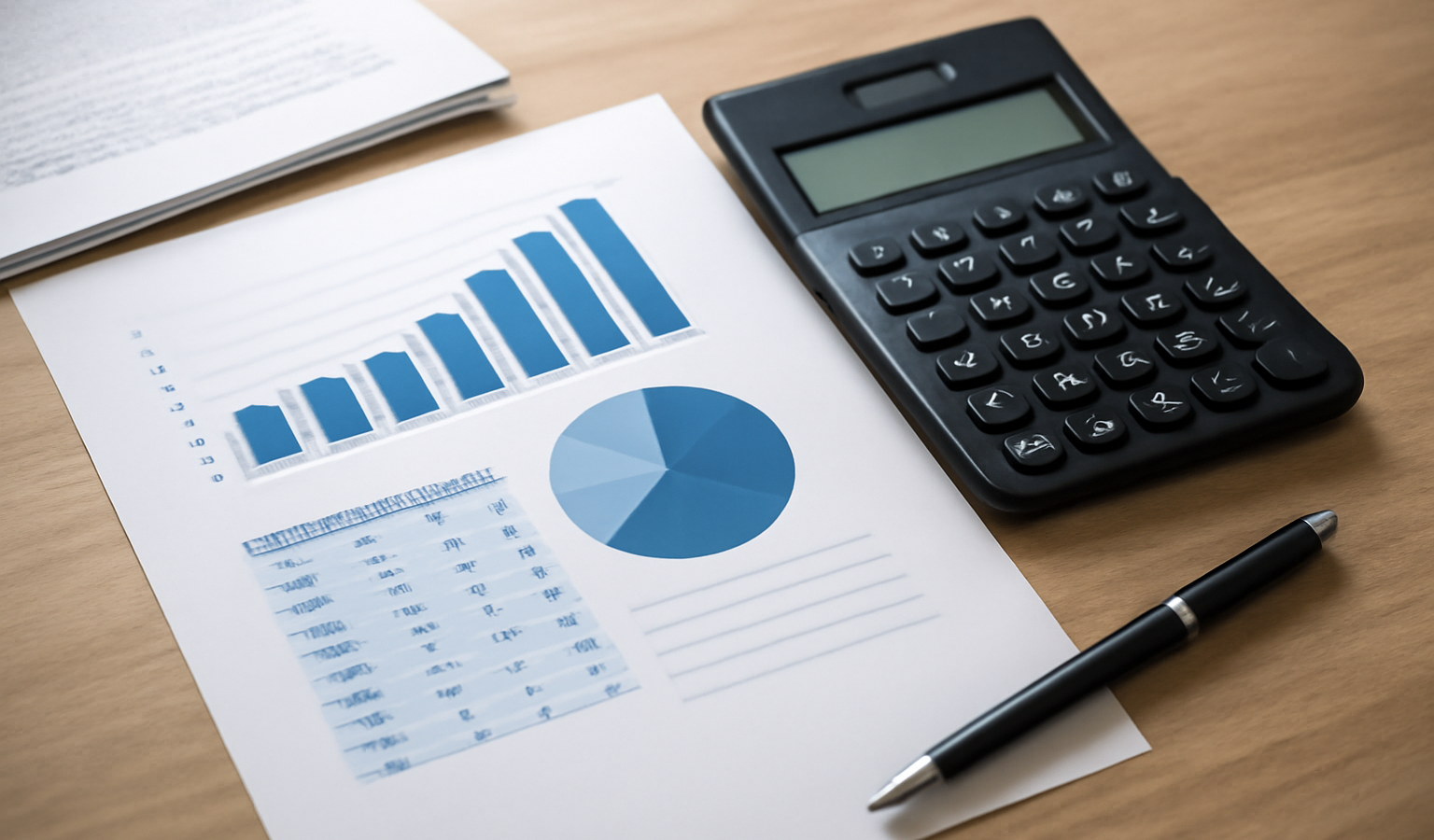 documents et calculatrice sur table de travail