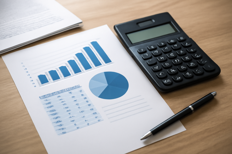 documents et calculatrice sur table de travail