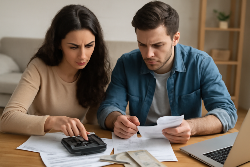 couple calculant budget autour de table