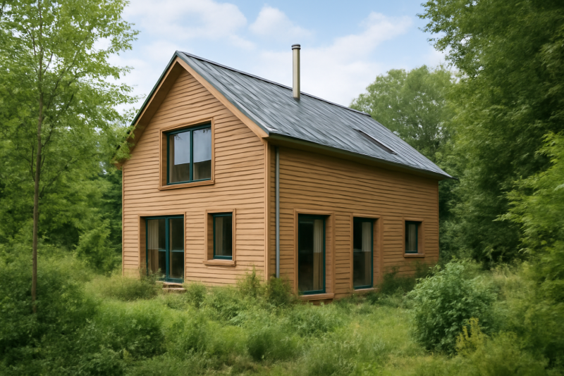 maison passive en bois entourée de végétation