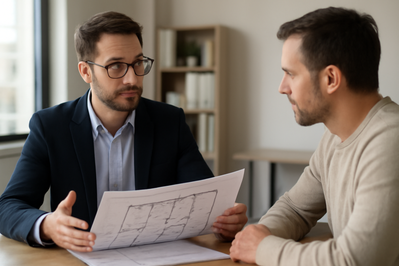 architecte discutant plans avec client