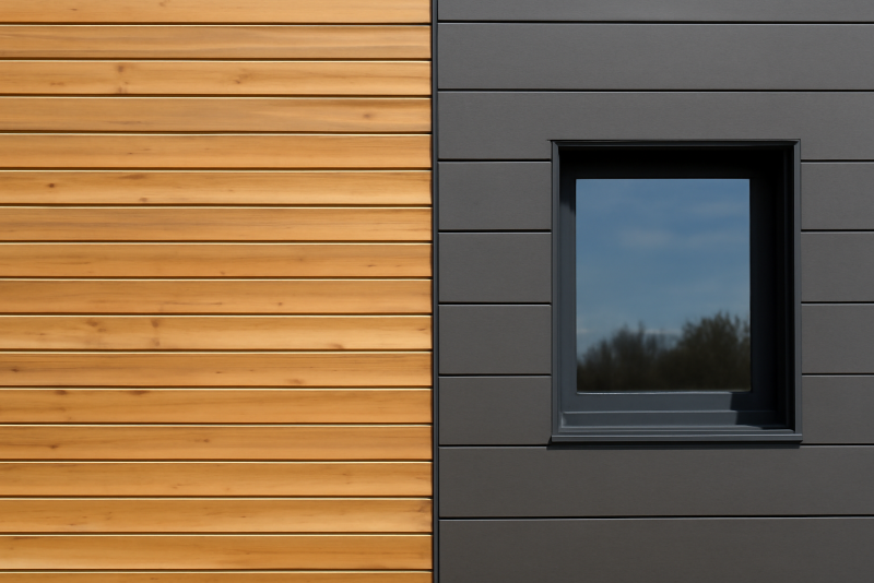 façade bardage bois et composite cote a cote