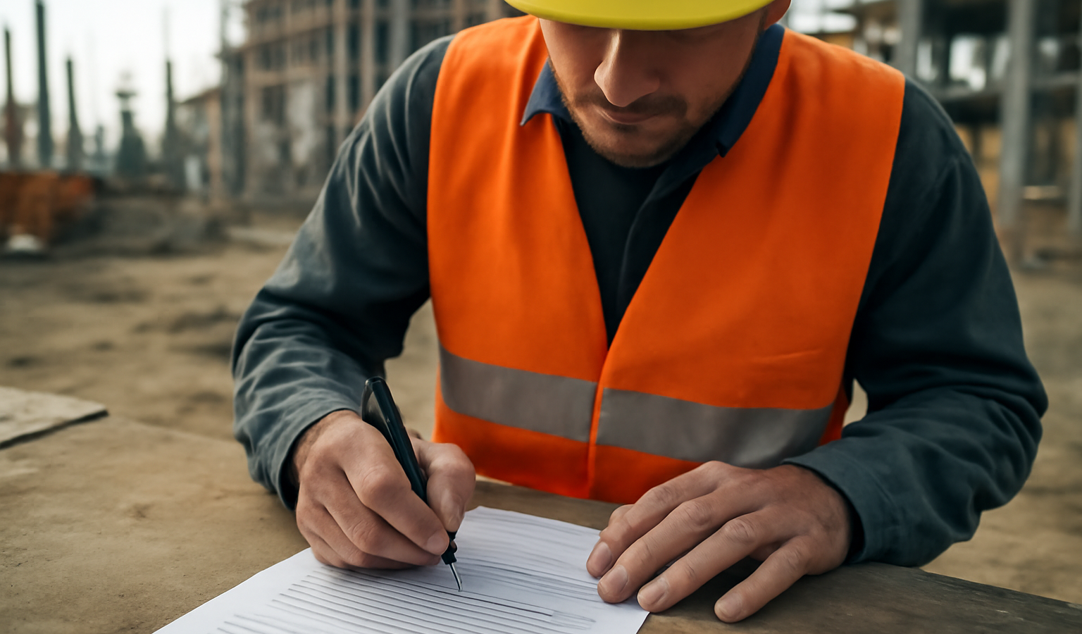 personne signant un contrat sur chantier