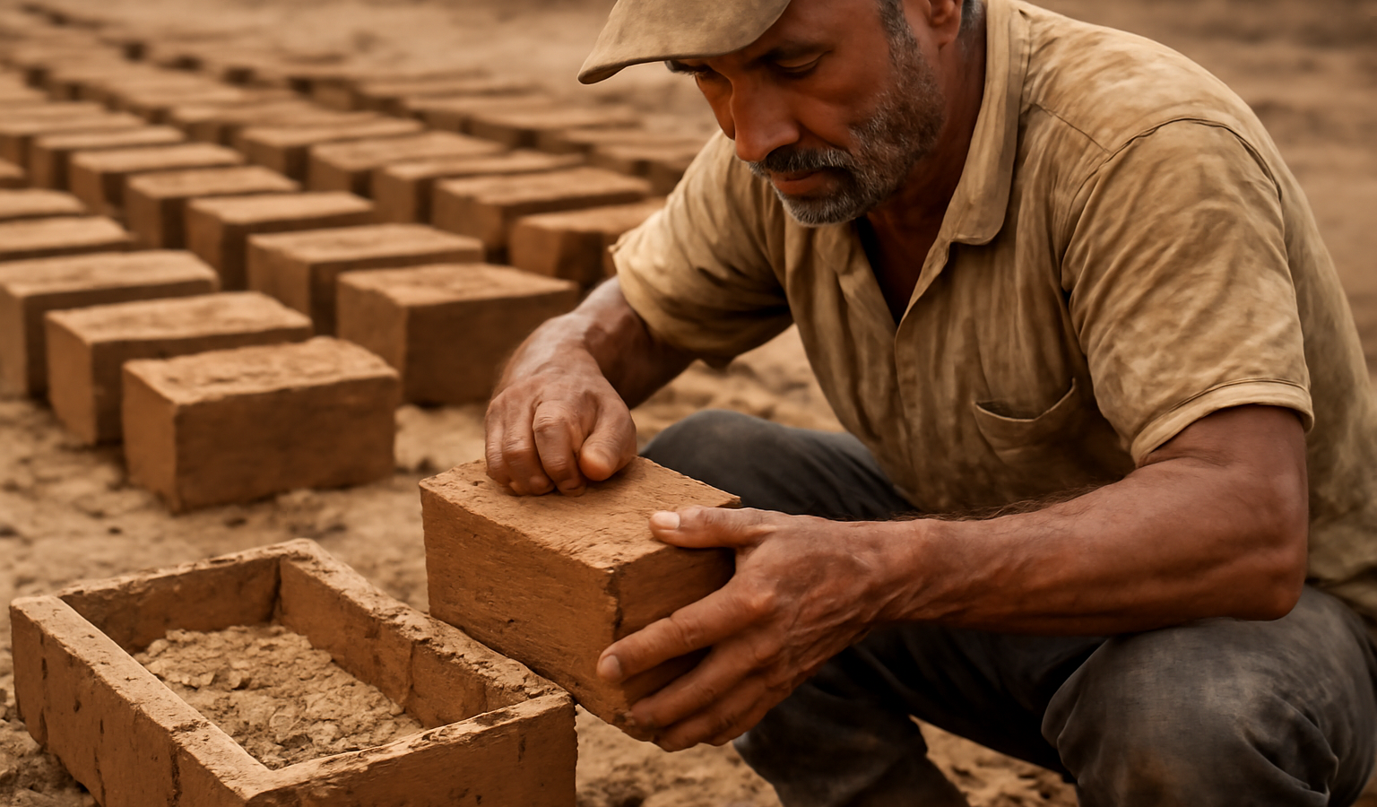 artisan moulant des briques en terre crue