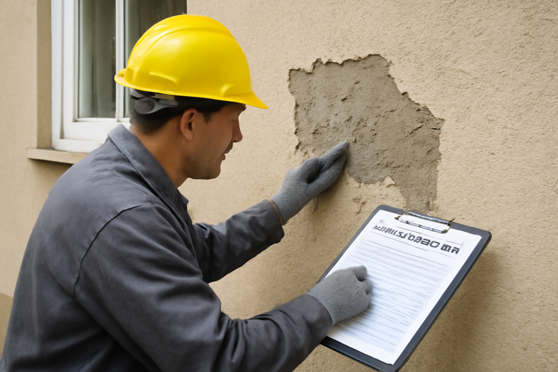 ouvrier reparant facade sous contrat d'assurance