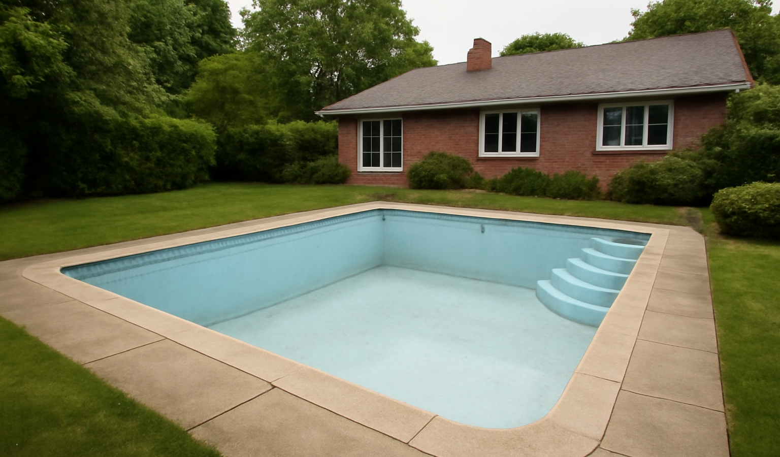 piscine vide dans jardin proche maison