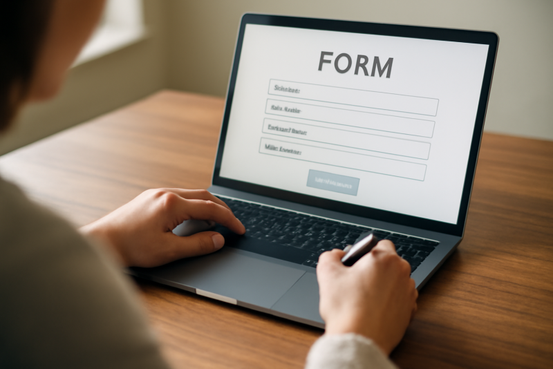 personne remplissant formulaire sur ordinateur