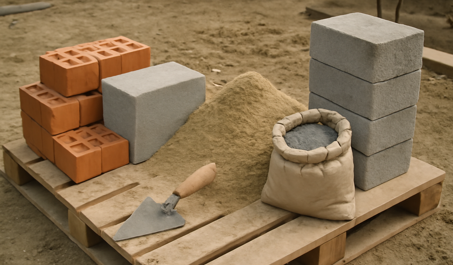palette de matériaux de maçonnerie sur chantier