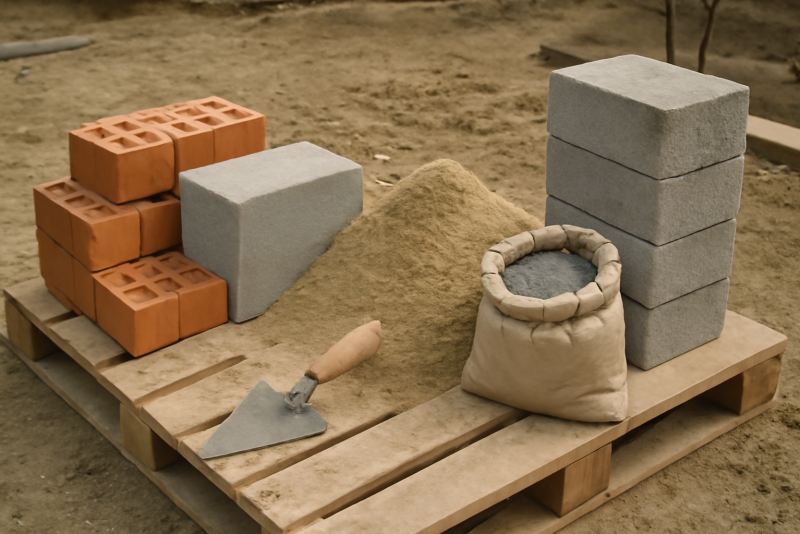palette de matériaux de maçonnerie sur chantier