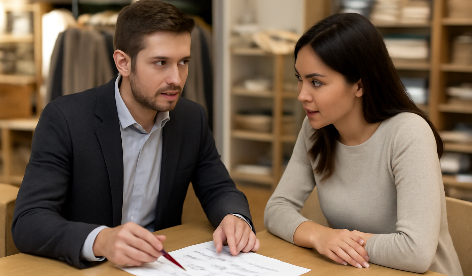 conseiller en boutique discutant d'un plan