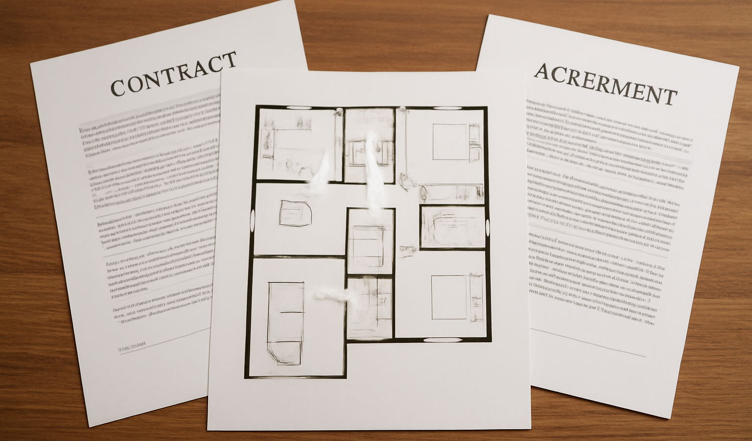 plan de maison pose entre deux documents contractuels