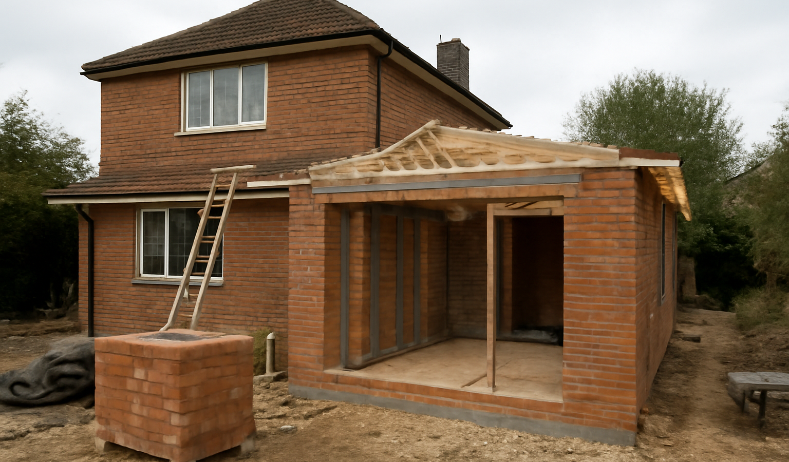 maison en travaux avec extension partielle