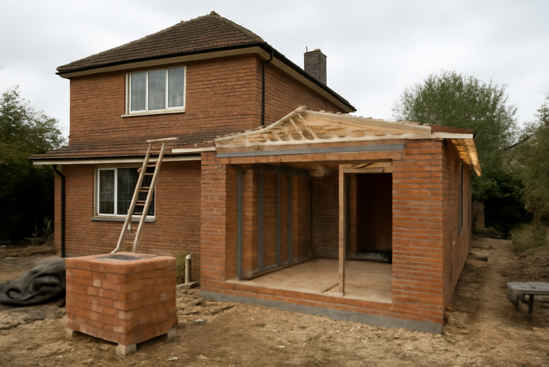 maison en travaux avec extension partielle