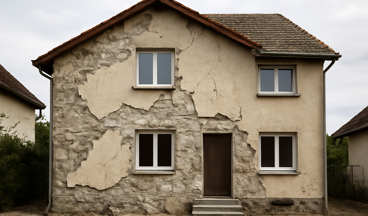 maison avec facade endommagee apres travaux