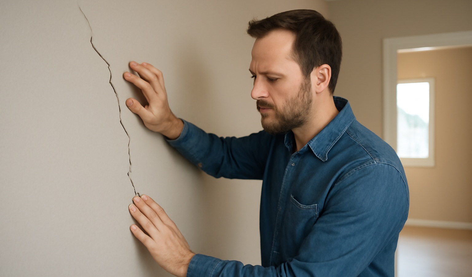 propriétaire inspectant fissures mur nouveau logement