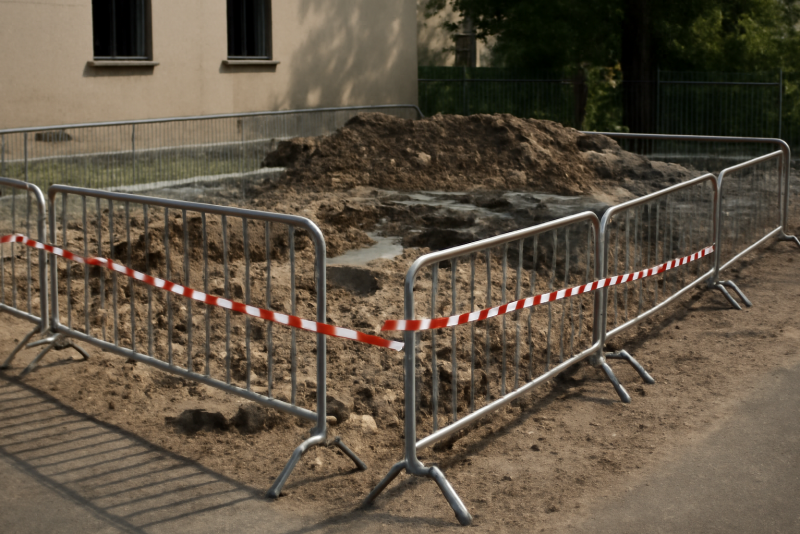 chantier non conforme entouré de barrières