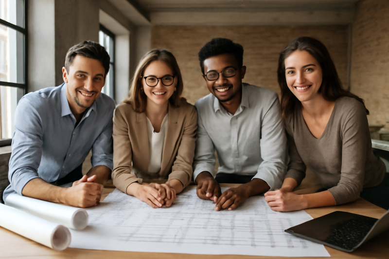 groupe d'architectes autour d'une table de travail