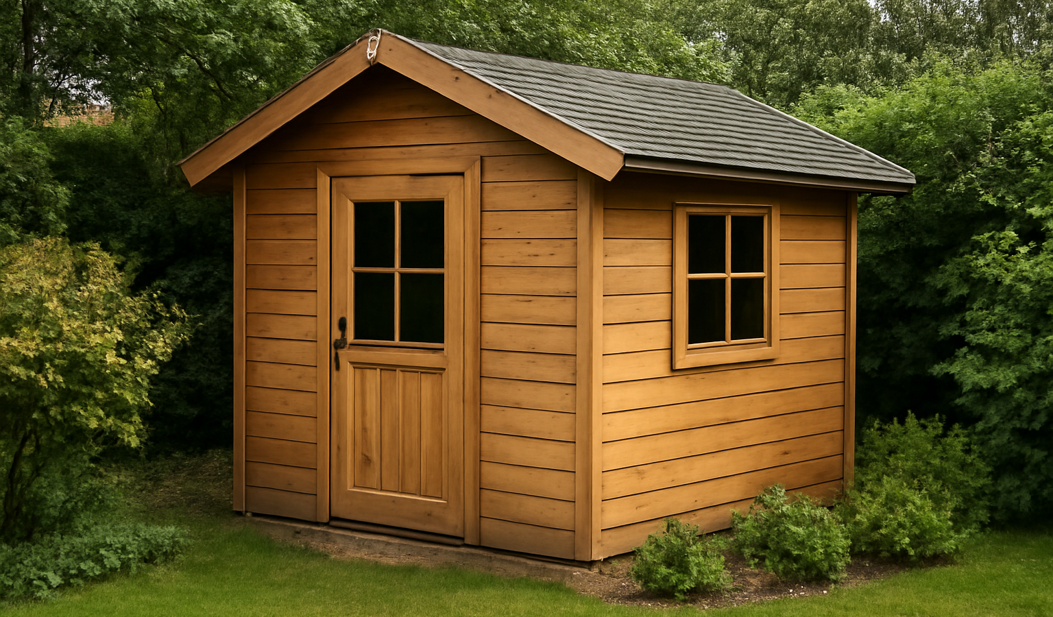 petite annexe en bois dans un jardin
