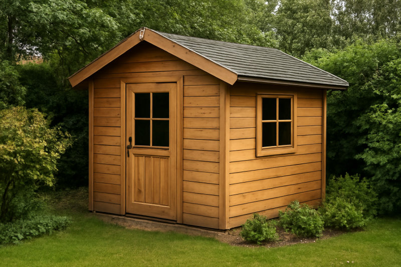 petite annexe en bois dans un jardin