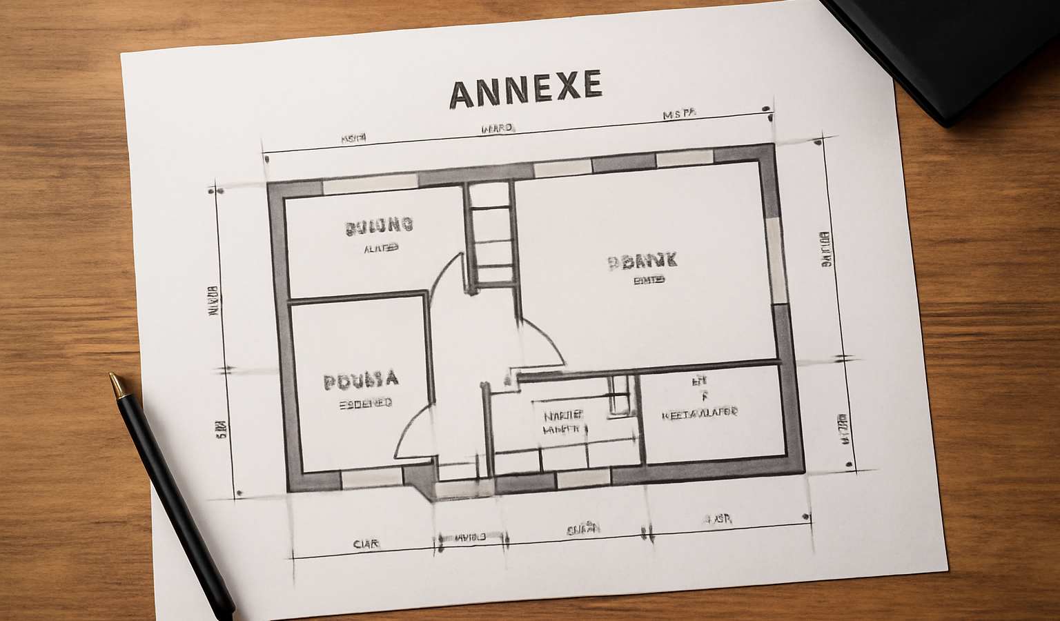 plan d'une annexe tracé sur table