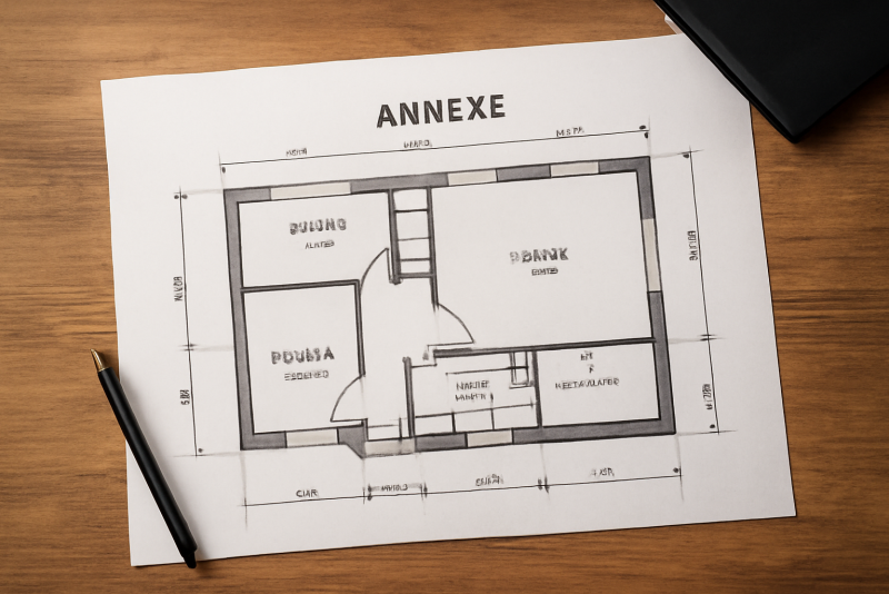 plan d'une annexe tracé sur table