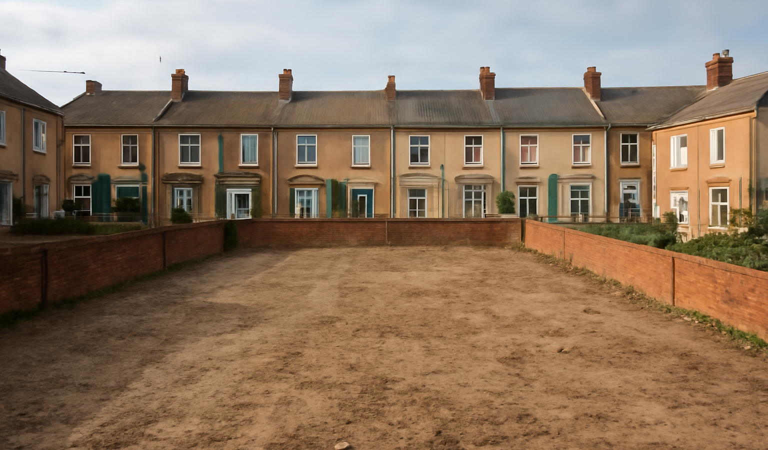 terrain nu bordé de maisons mitoyennes
