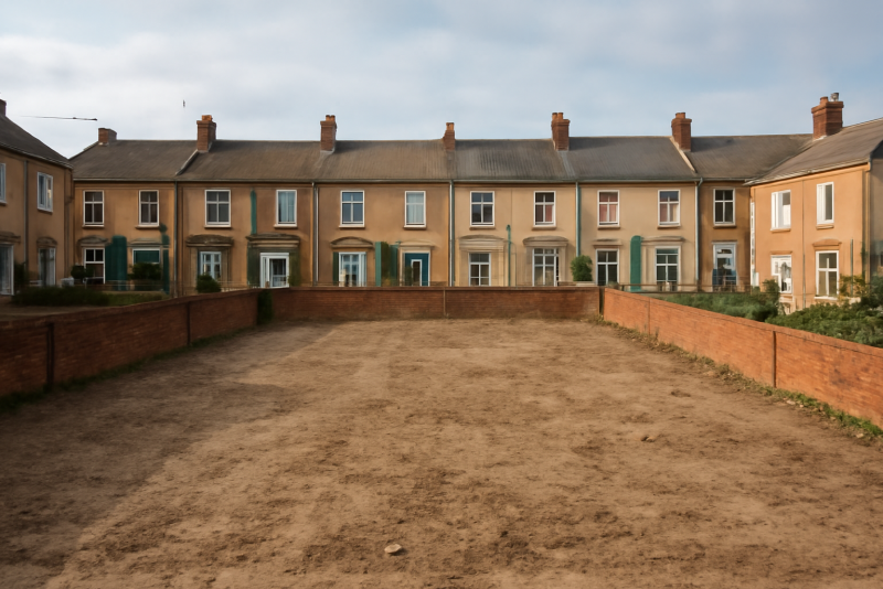 terrain nu bordé de maisons mitoyennes