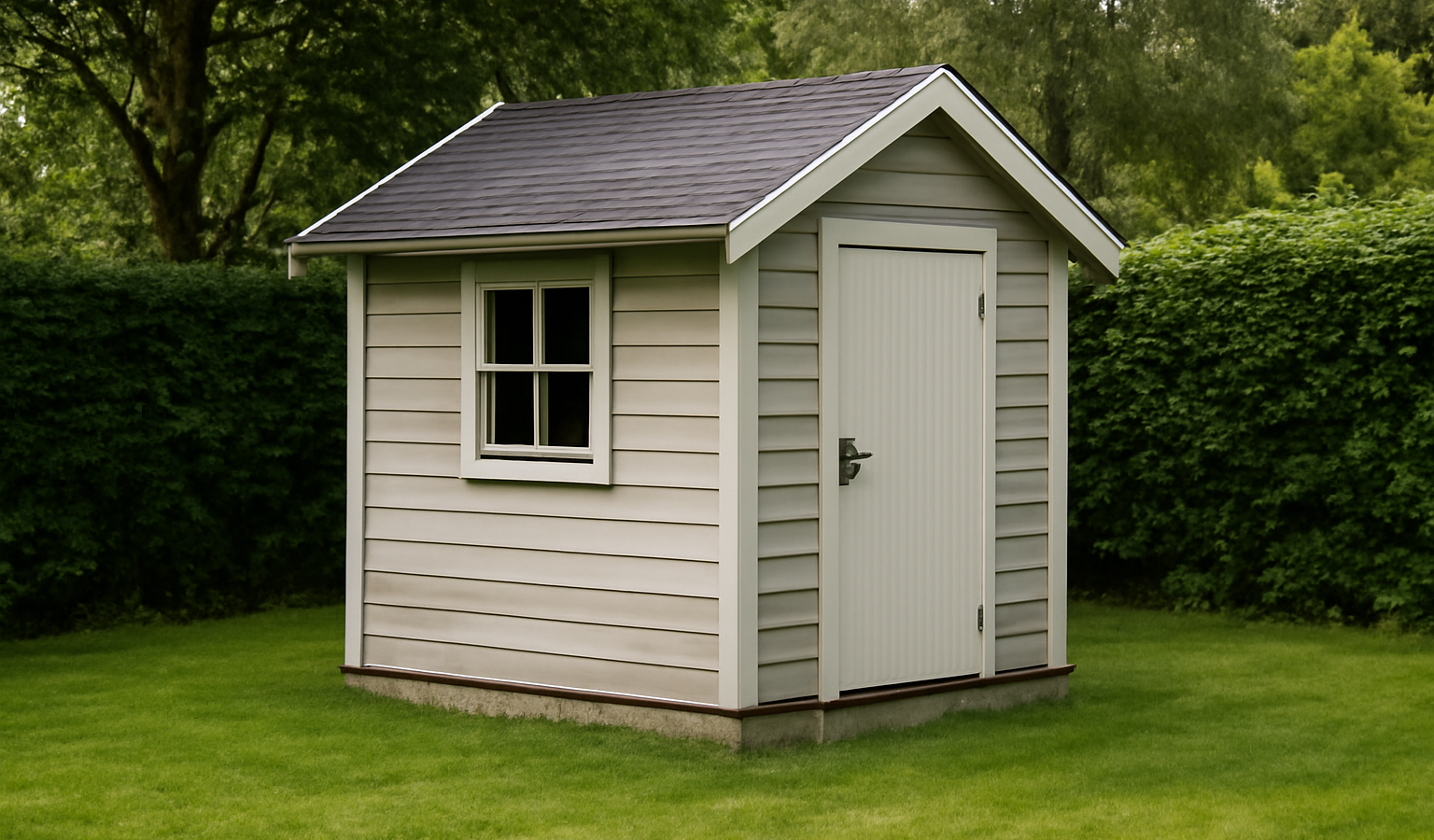 petite dépendance en jardin avec pelouse