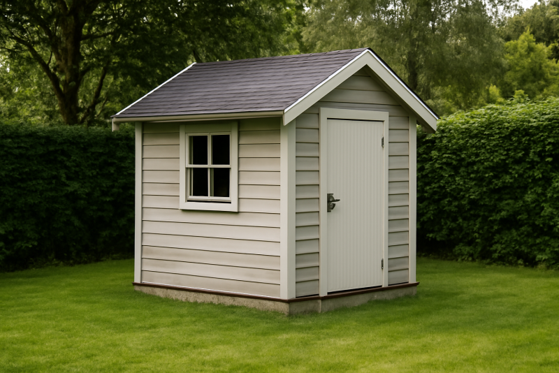 petite dépendance en jardin avec pelouse