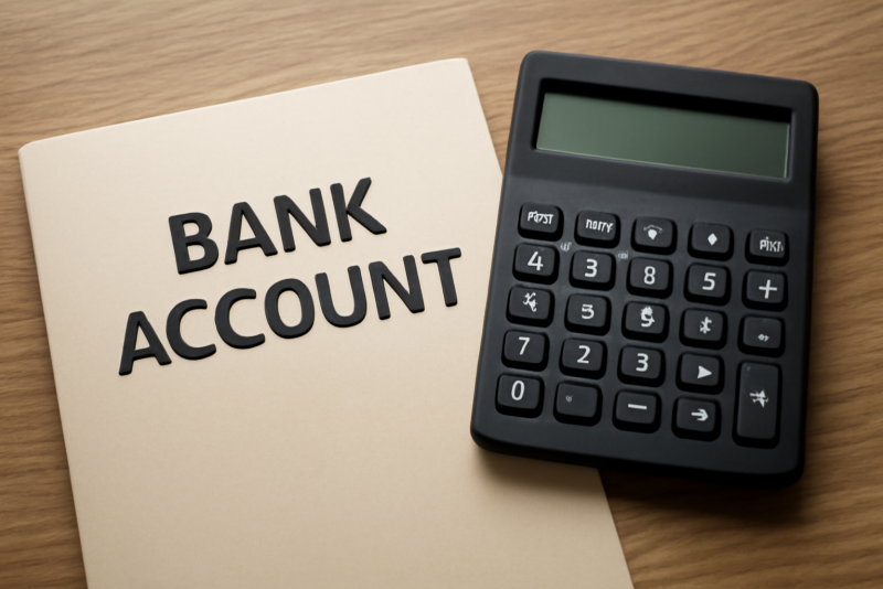 dossier bancaire et calculatrice sur une table