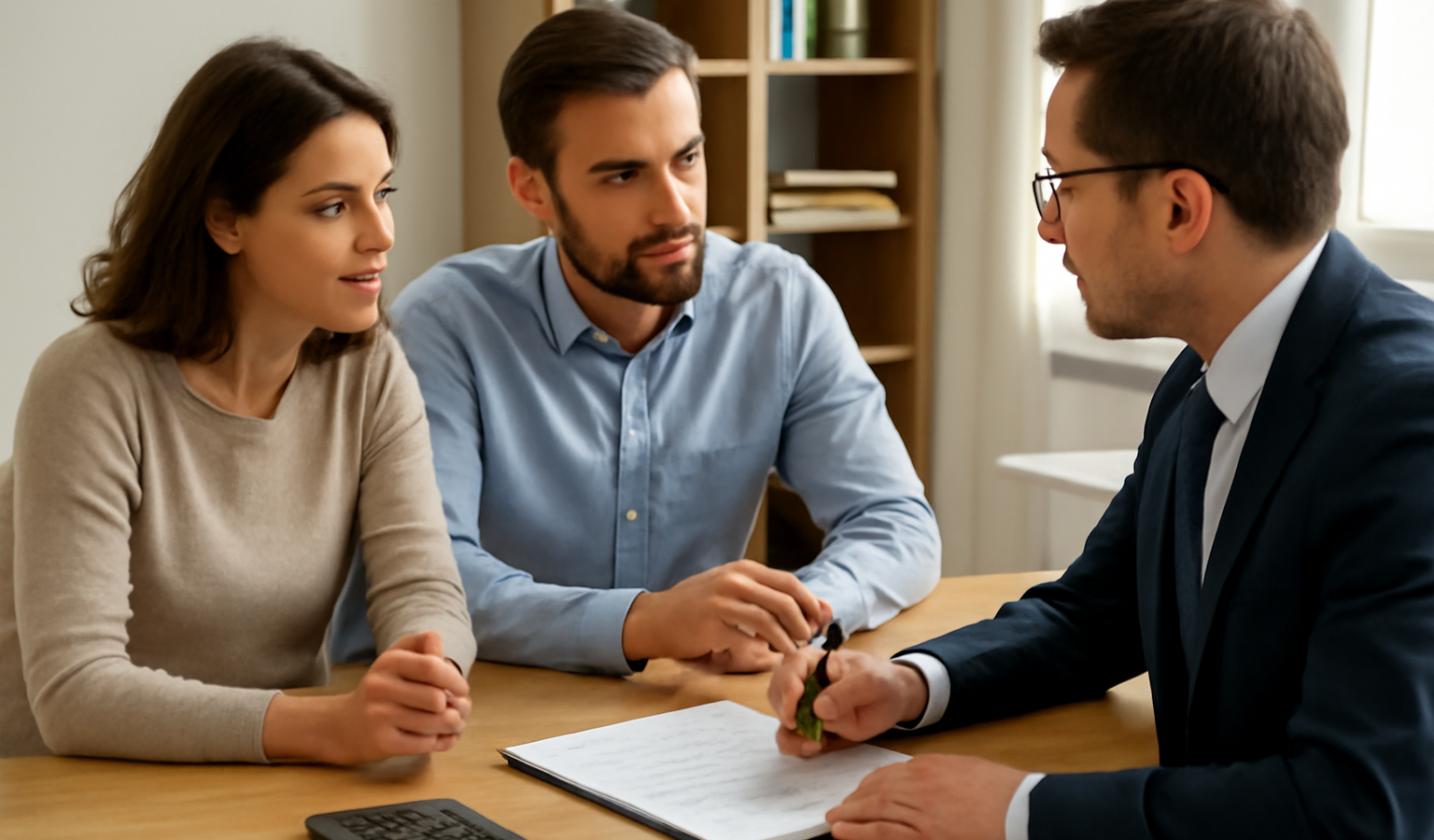 couple consultant un conseiller bancaire a table