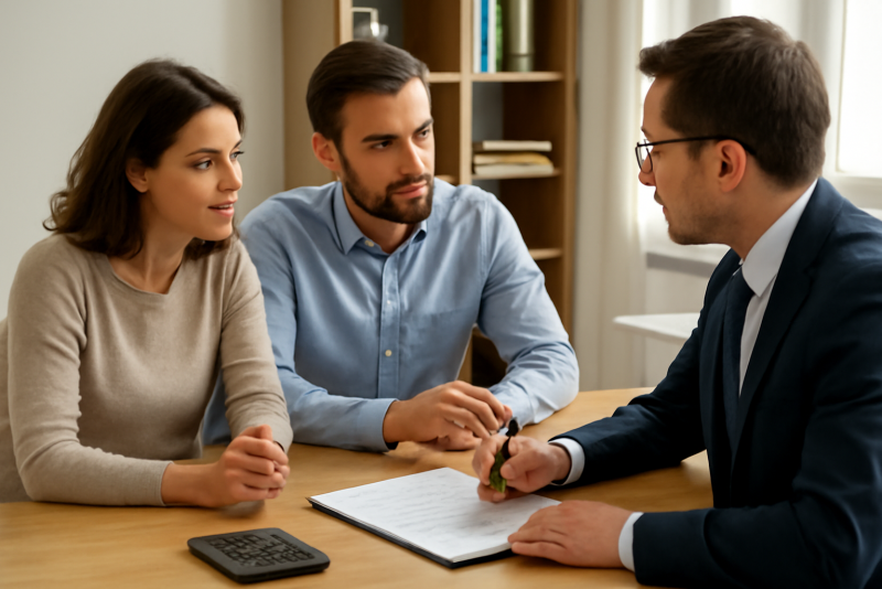 couple consultant un conseiller bancaire a table