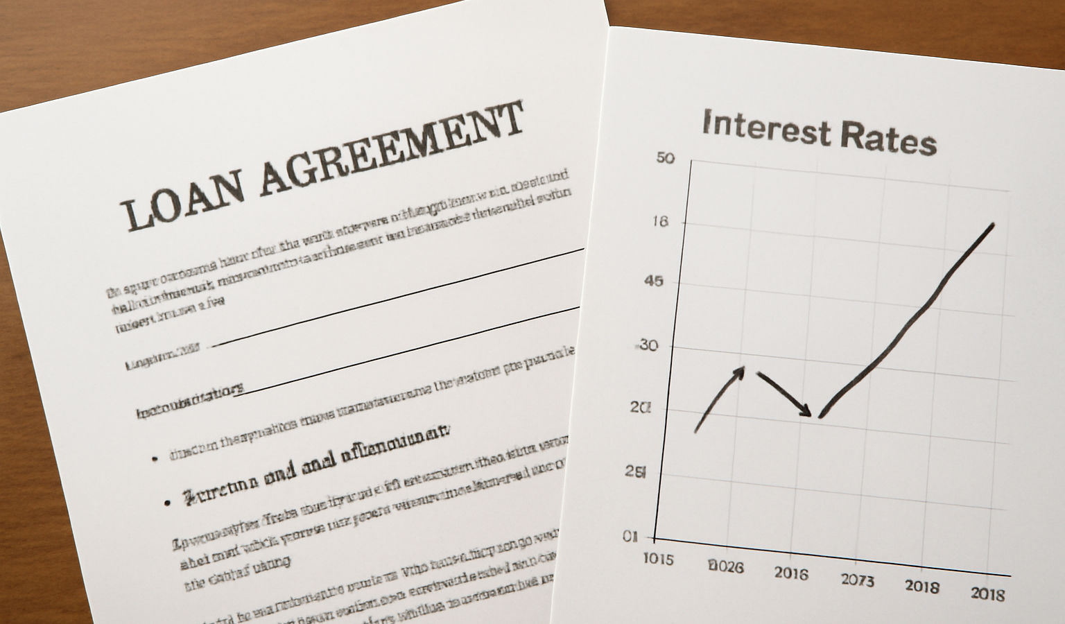 contrat de prêt et graphique de taux