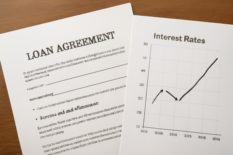 contrat de prêt et graphique de taux
