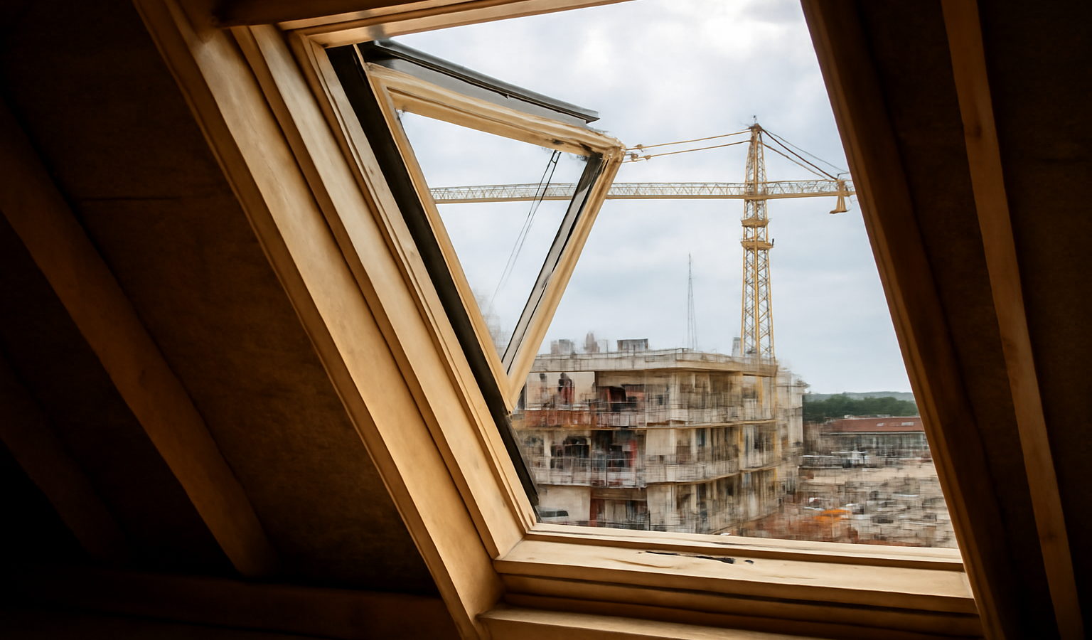 fenetre de toit ouverte sur chantier